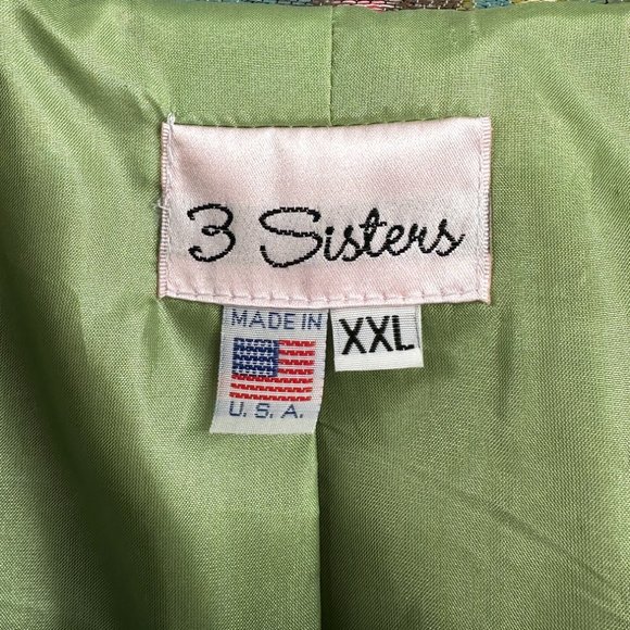 Designer Vintage Green Red Cream Pastel Paint Stroke Floral Jacket Coat - Picture 4 of 6